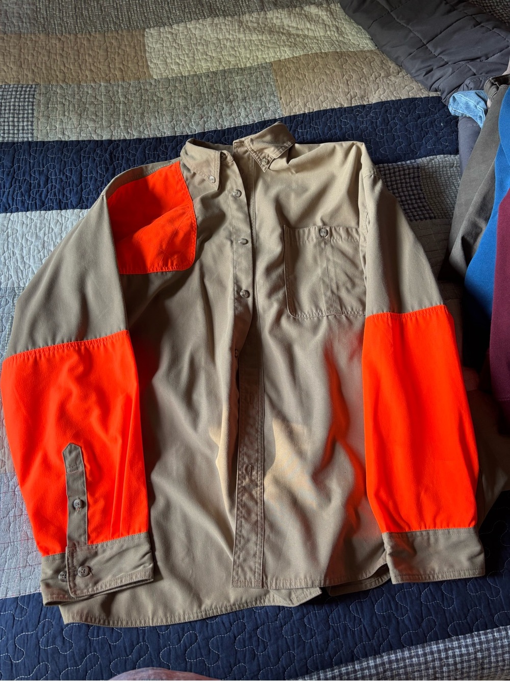 Men's Contrast Tan and Orange Casual Button-Down Shirt